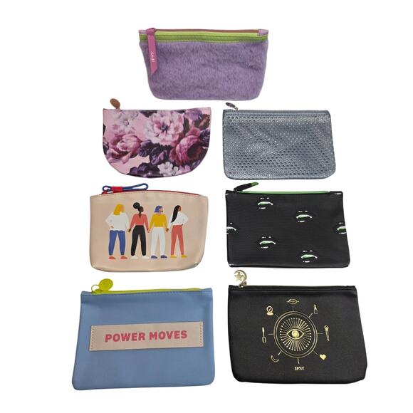 NEW Lot of 7 Ipsy Makeup Cosmetic Glam Bags Travel Zip Pouch Multi-Color Designs - Picture 1 of 8
